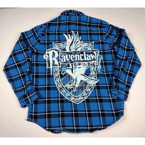Ravenclaw House Crest Harry Potter Button Up Flannel Shirt Cakeworthy Blue L